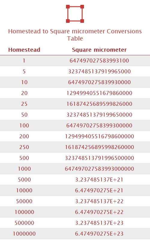 Homestead to Square micrometer Unit Converter 
